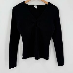 Melrose And Market Long Sleeves V-Neck Keyhole Front Sweater Women‎ Large Black
